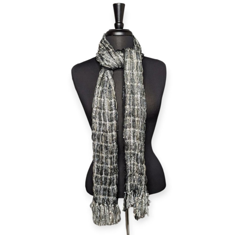 Gray/Silver Long Scarf With Tassels